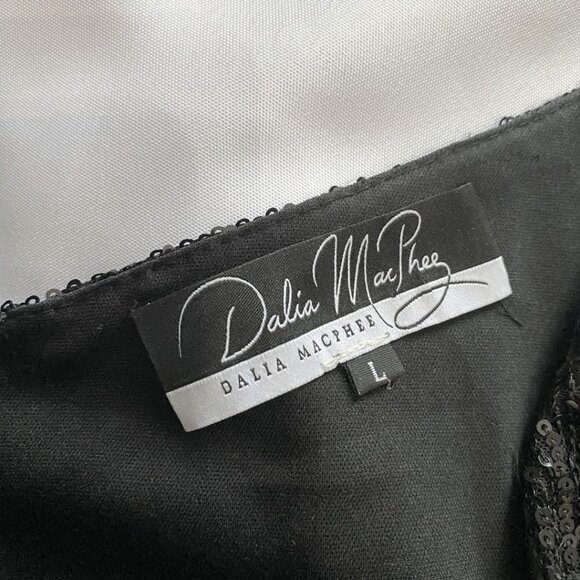 DALIA MACPHEE BLACK SEQUIN FLUTTER SLEEVE RUFFLE COCKTAIL EVENING DRESS - L - Picture 7 of 10